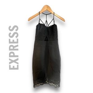 EXPRESS✨🌟Black Lace Body-con Slip Cocktail Dress Keyhole SZ 00 NEW WITH TAGS